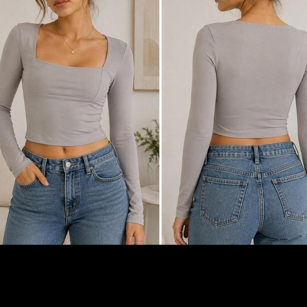 Gray long sleeve crop top